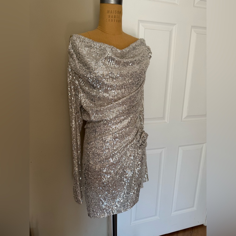 For Love And Lemons Silver Sequin Embellished Dress